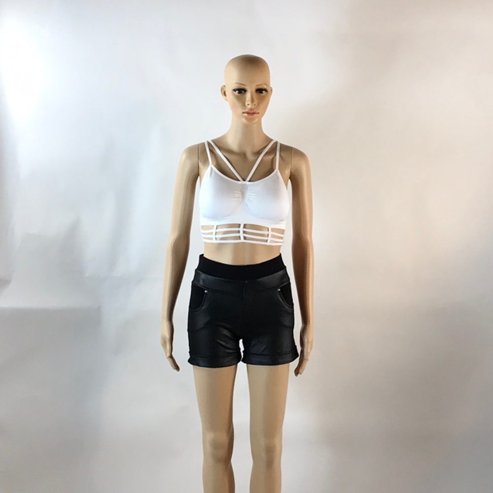 BLACK FAUX LEATHER SHORTS-PRICE FIRM - Picture 2 of 8
